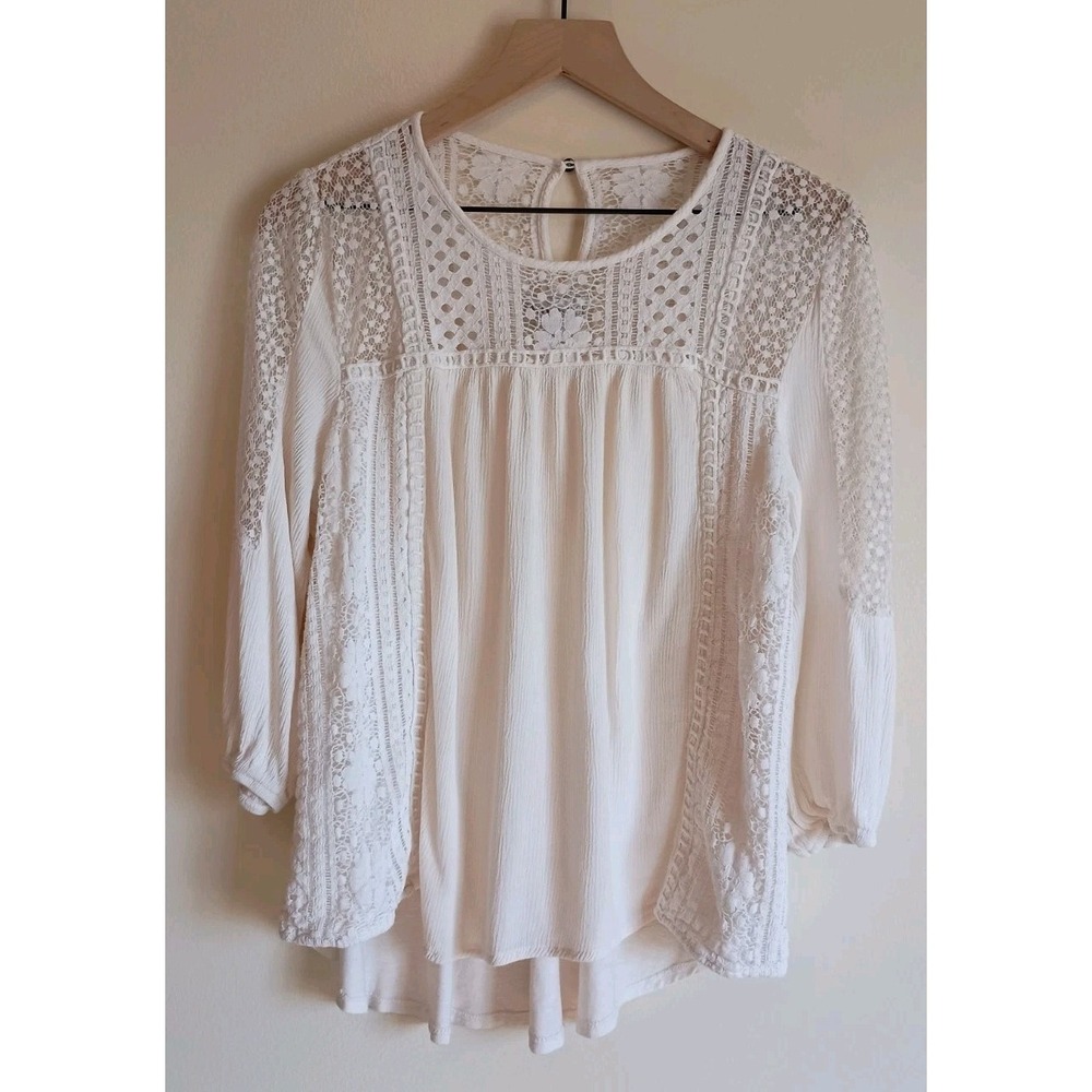 Knox Rose Ivory Lace Blouse Size XL Boho Romantic Feminine - Picture 2 of 13